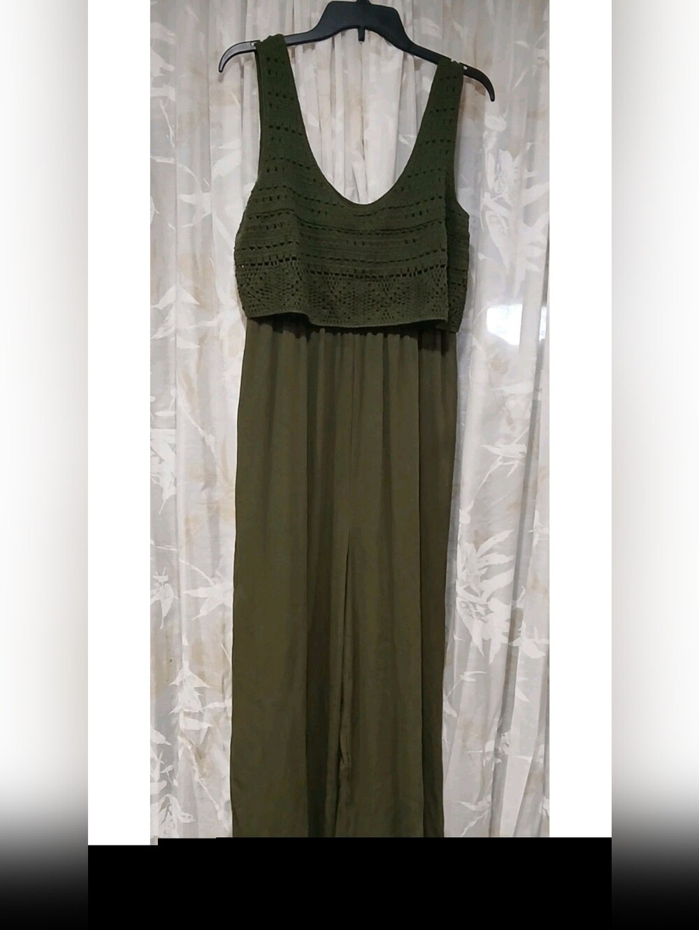 NWT Maurices Women M Jumpsuit WideLeg Sleeveless Olive Green Crochet Bodice Boho